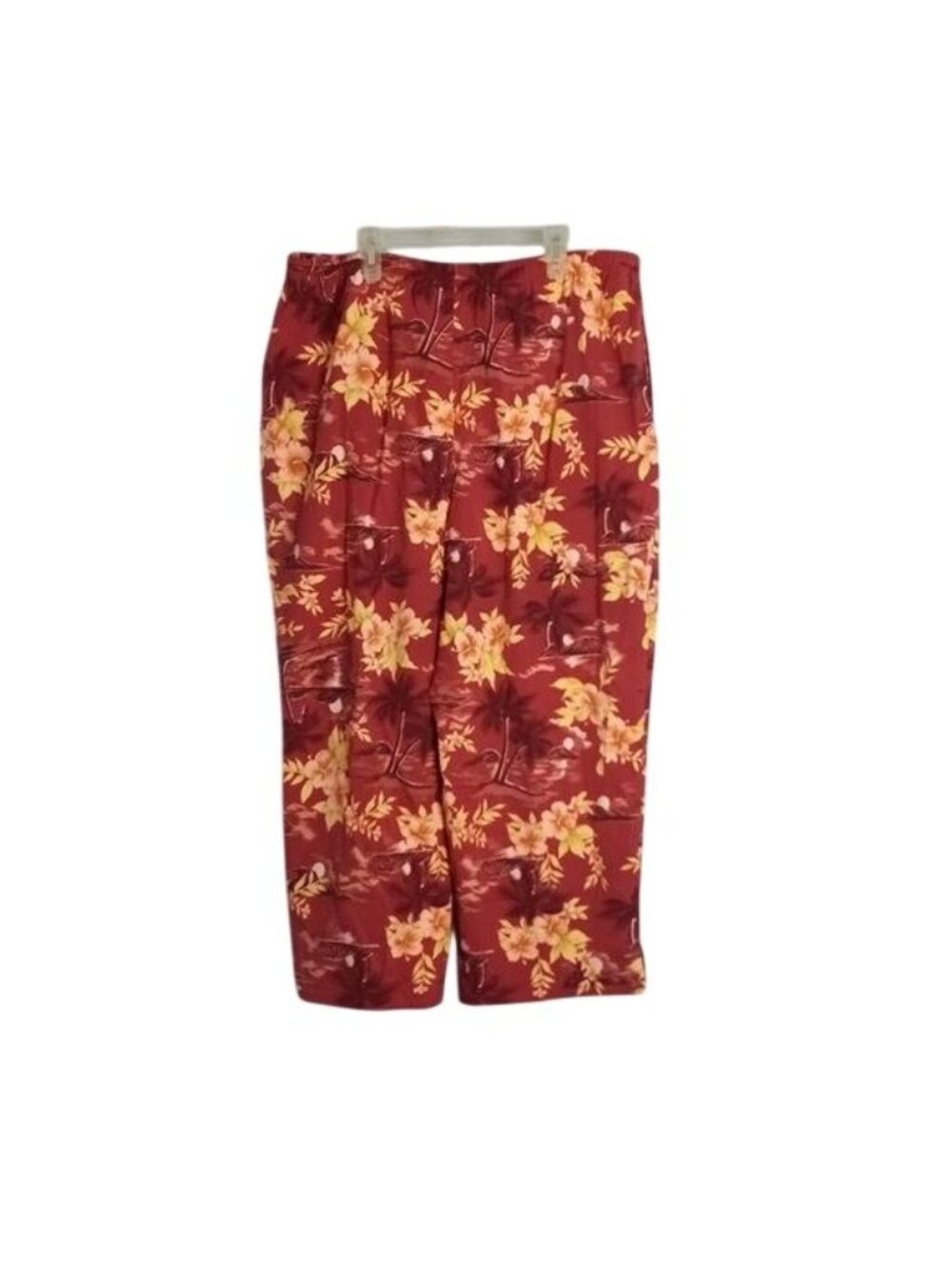 Tommy Bahama Womens Large Red Tropical Silk Stretch Wide Leg Pants Floral Resort